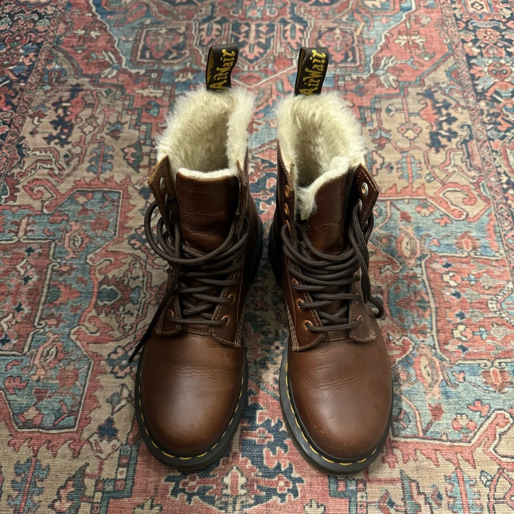 Dr. Martens 1460 Serena Brown Fur-Lined Boots, women’s size 6